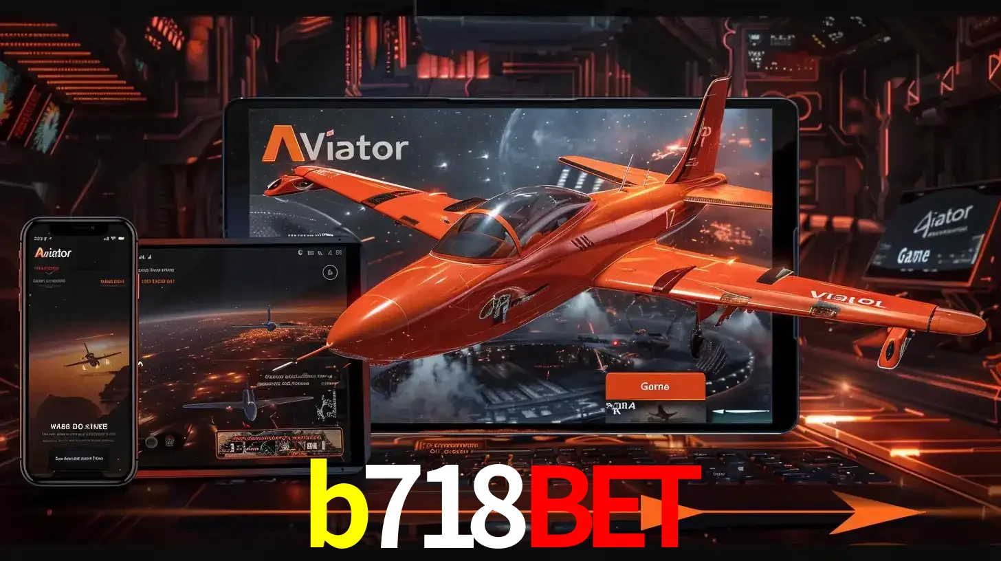 Apresentação tecnológica do jogo Aviator com um avião saindo da tela de um tablet, demonstrando a experiência imersiva em múltiplos dispositivos no b718bet.