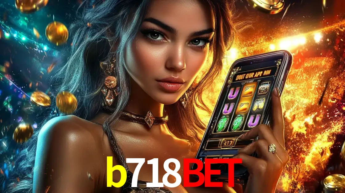 Mulher elegante mostrando um jogo de caça-níqueis em seu smartphone, destacando a experiência de cassino móvel oferecida pelo aplicativo b718bet.